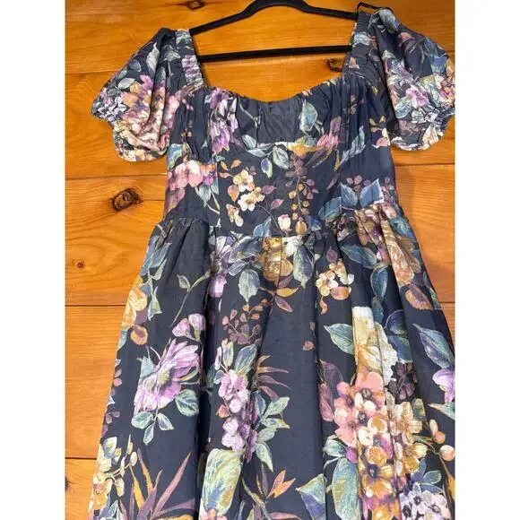 NWT Lulus Adorable Tendencies Dark Grey Floral Puff Sleeve Midi Dress Party XL - Picture 4 of 9